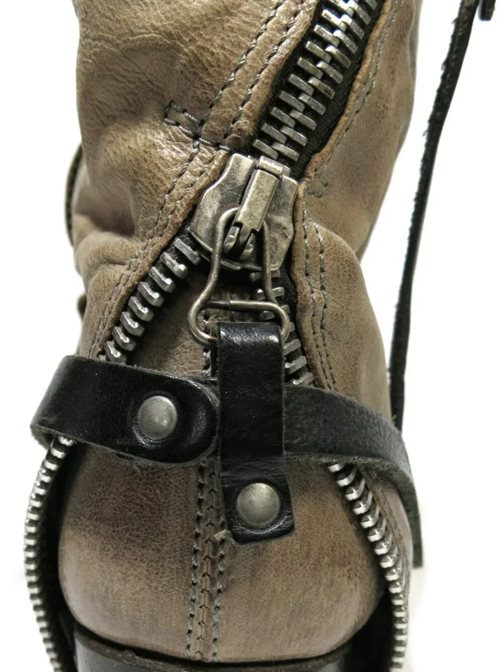 A.S. 98 Beige Double Zippered Boots, EU 38, US 8,Rare, Biker-Boho Strapped Boots - Picture 7 of 16
